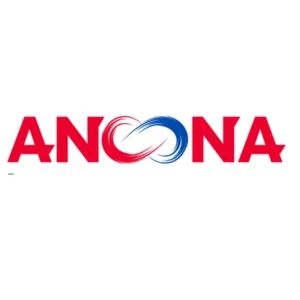 Logotipo personalizzato con scritta Ancona e simbolo dell'infinito rosso e blu creato con Adobe Illustrator